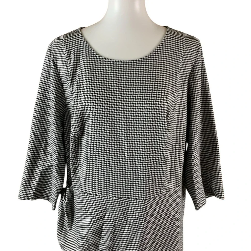 Eloquii Black White Houndstooth Sheath Dress Size 18 Ruched 3/4 Sleeve Career‎